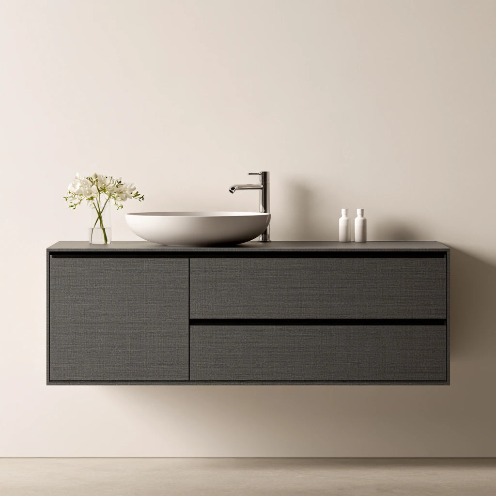 Mobile bagno sospeso dalle linee essenziali sospeso a parete, colore grigio e bianco