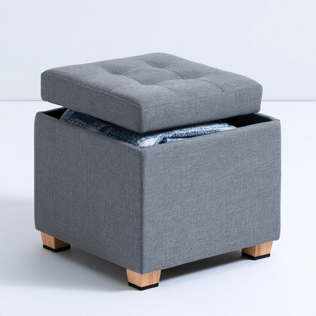 Panca contenitore imbottita rivestito in tessuto, colore grigio