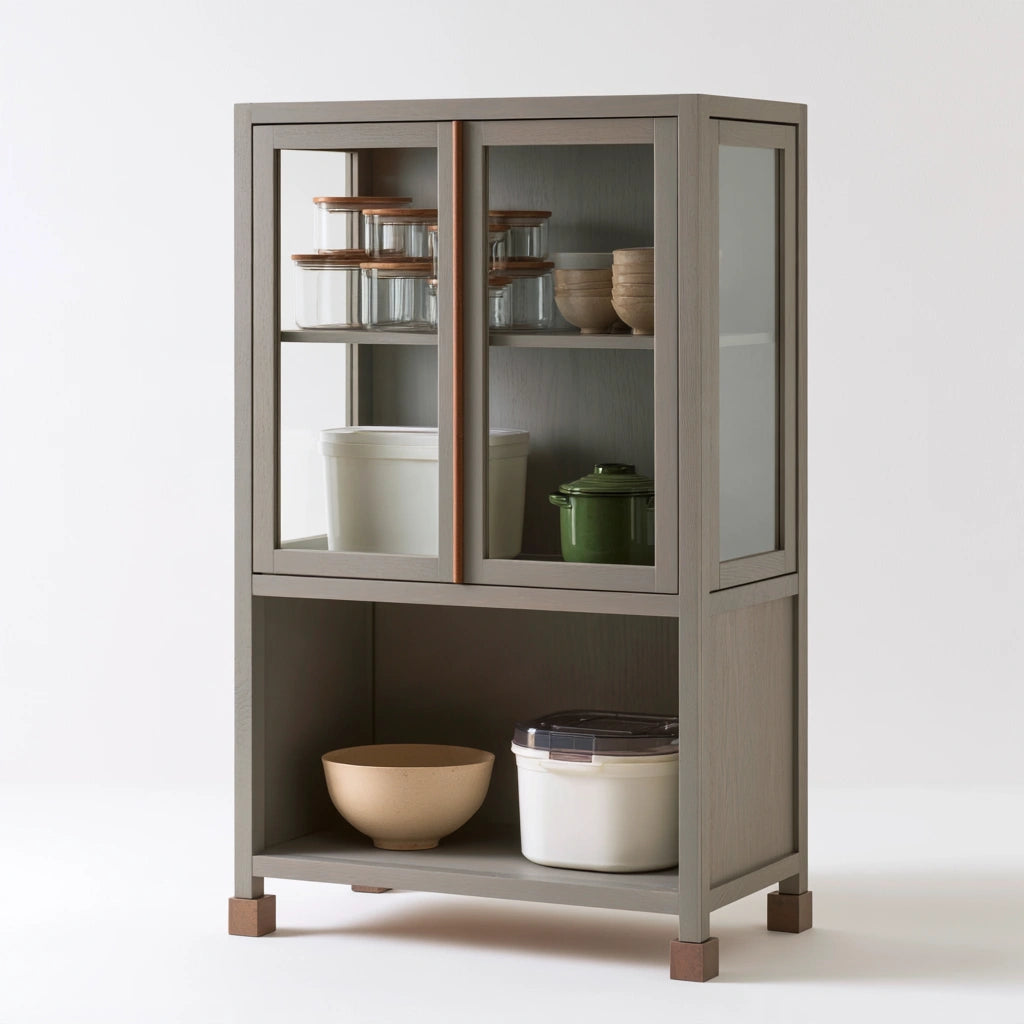 Mobile contenitore con elementi in vetro, colore grigio