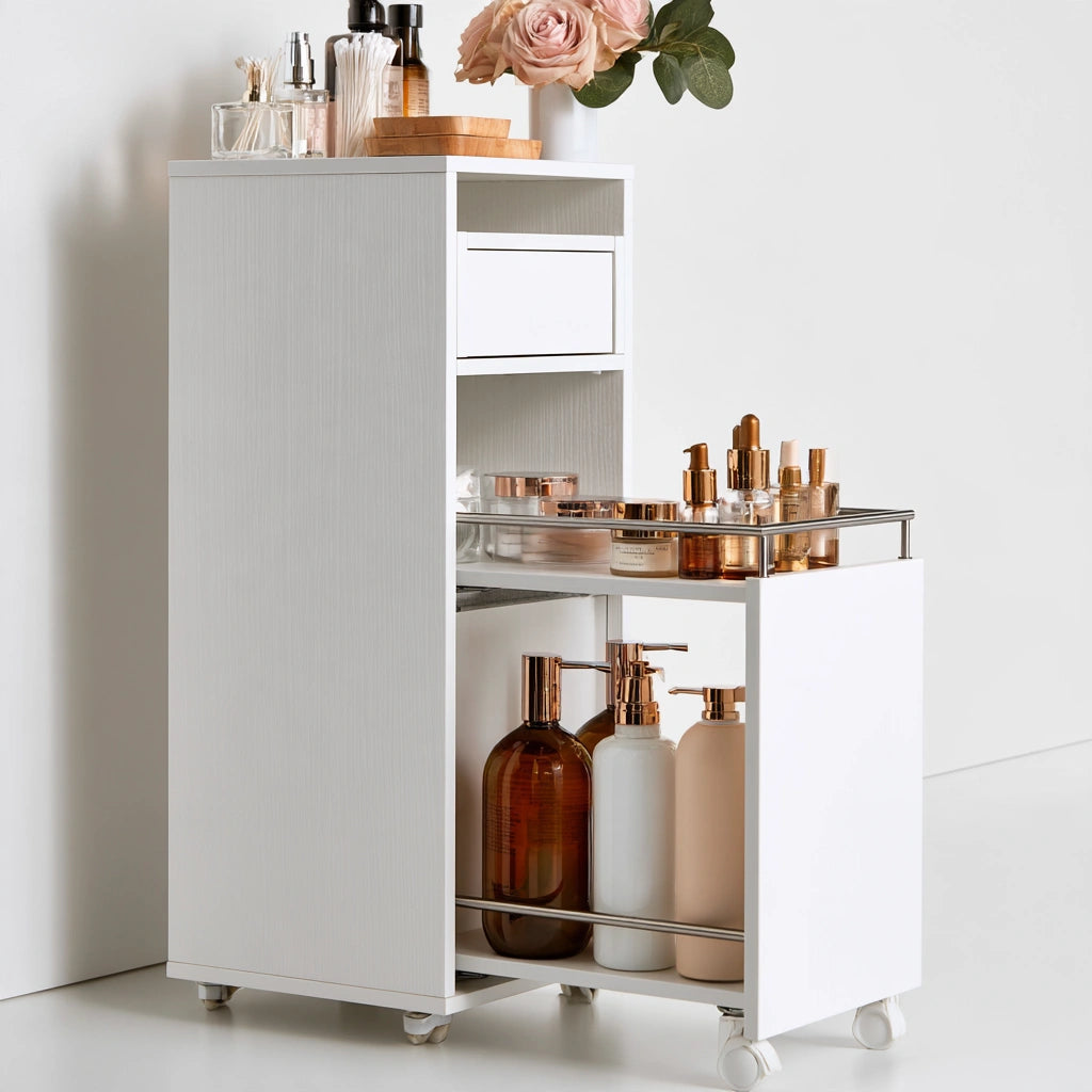 Mobile contenitore slim in legno, colore bianco