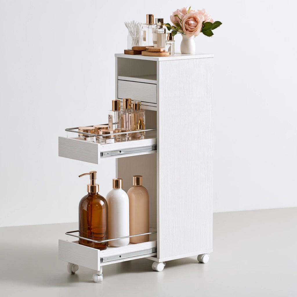 Mobile contenitore slim in legno, colore bianco