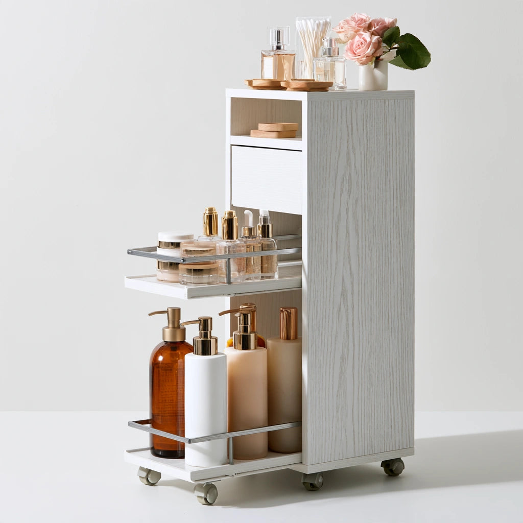 Mobile contenitore slim in legno, colore bianco