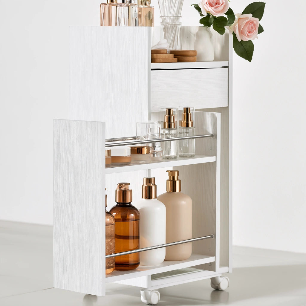 Mobile contenitore slim in legno, colore bianco